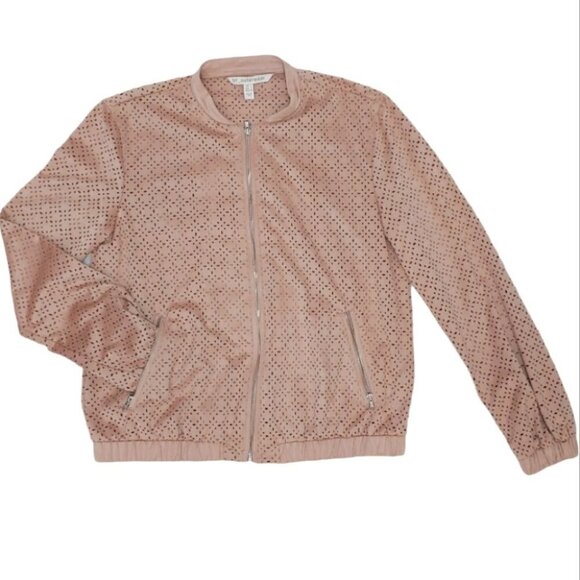 ZARA TRF Dusty pink faux suede lazer cuts bomber jacket - Picture 1 of 11